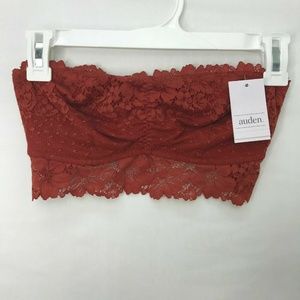 Auden Womens XS Strapless Bandeau Bra Burnt Orange Lace Underwire Back Closure